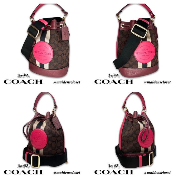 Coach Signature Jacquard Dempsey Bucket Crossbody Bag With Stripes and Patch - Picture 11 of 15